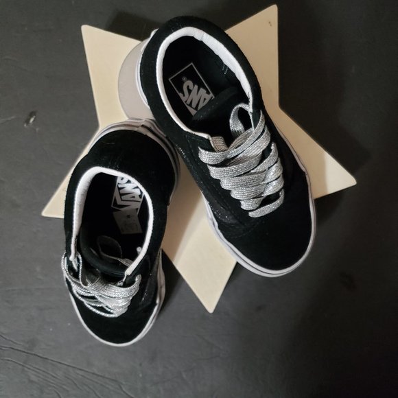 Vans Black Suede Black Glitter Stripe Silver Glitter Laces Kids Size 11 - Picture 9 of 9